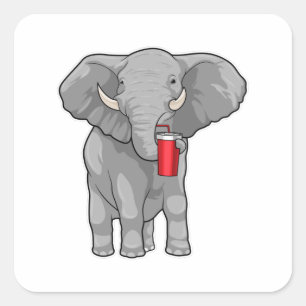 Sticker Carré Eléphant Boire de la tasse