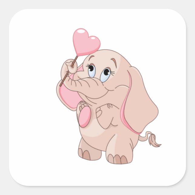 Sticker Carré Eléphant caricature rose (Devant)