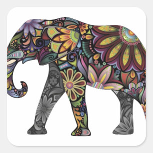 Sticker Carré Éléphant coloré