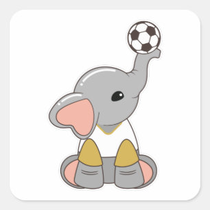 Sticker Carré Elephant comme joueur de football avec balle de fo