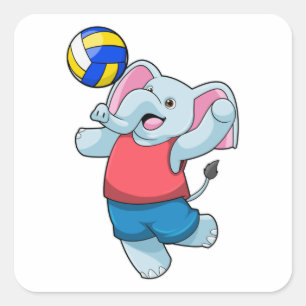 Sticker Carré Elephant comme joueur de volleyball avec volleybal