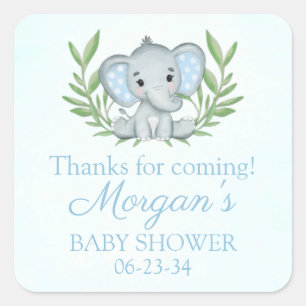 Sticker Carré Éléphant de verdure garçon bleu Baby Shower autoco