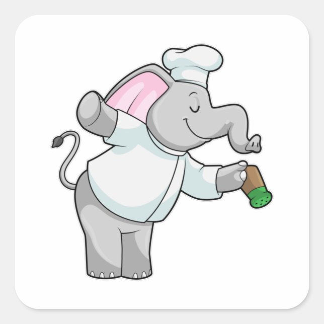 Sticker Carré Elephant en chef avec shaker de sel (Devant)