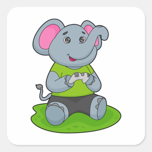 Sticker Carré Eléphant en Gamer (Devant)