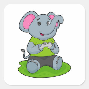 Sticker Carré Eléphant en Gamer