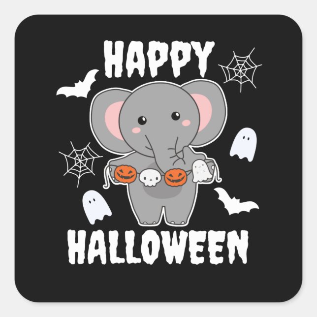 Sticker Carré Elephant Happy Halloween (Devant)