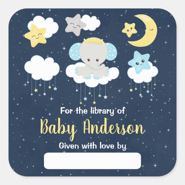 Sticker Carré Elephant Jaune et Navy Baby Library Plaque d'accue (Devant)
