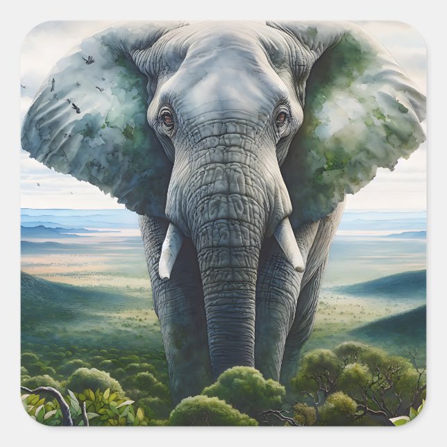 Sticker Carré Eléphant mignon Gros plan (Devant)