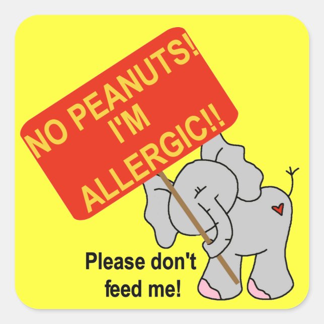 Sticker Carré Elephant No Peanuts Je suis Allergique (Devant)