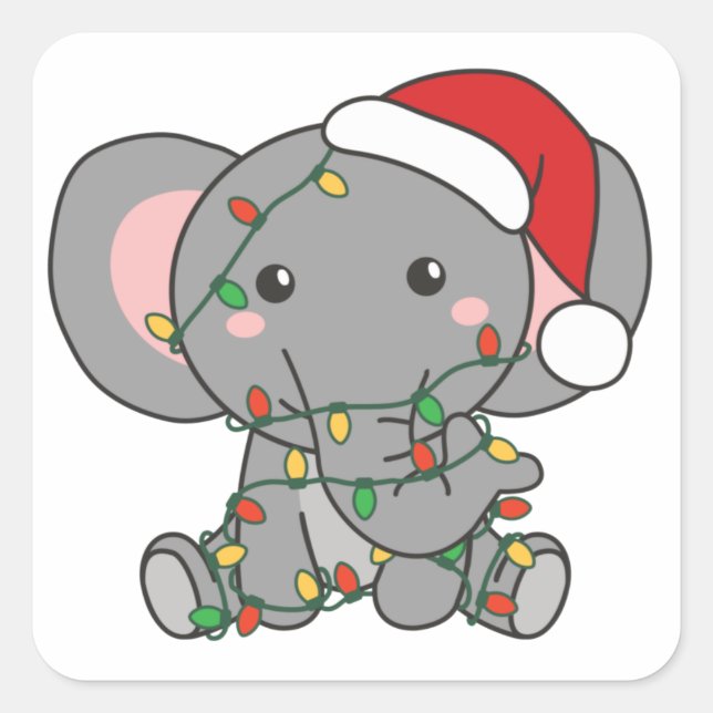 Sticker Carré Eléphant Noël Animaux d'hiver Eléphants Carré (Devant)