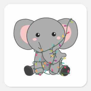 Sticker Carré Eléphant Noël Neige Hiver Animaux Eléphants