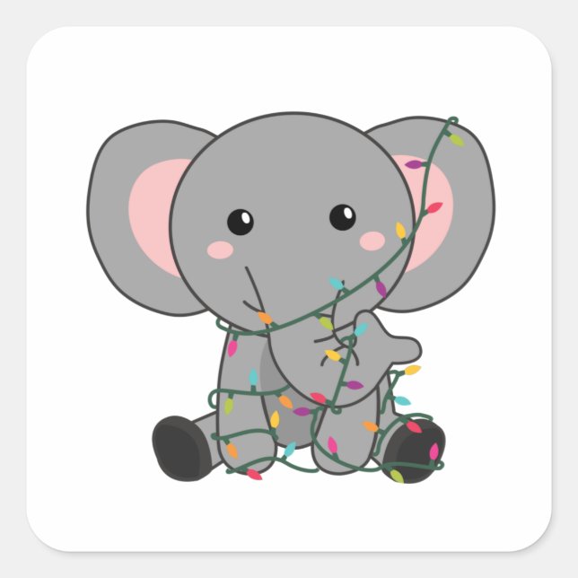 Sticker Carré Eléphant Noël Neige Hiver Animaux Eléphants (Devant)