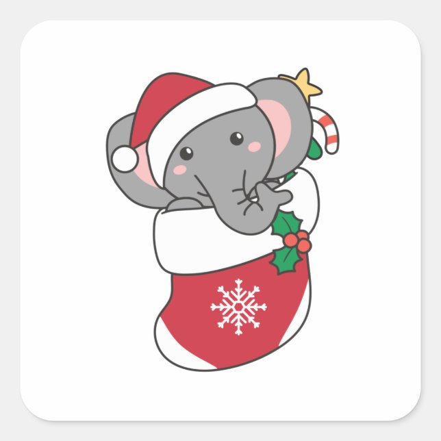 Sticker Carré Eléphant Noël Neige Hiver Animaux Eléphants (Devant)