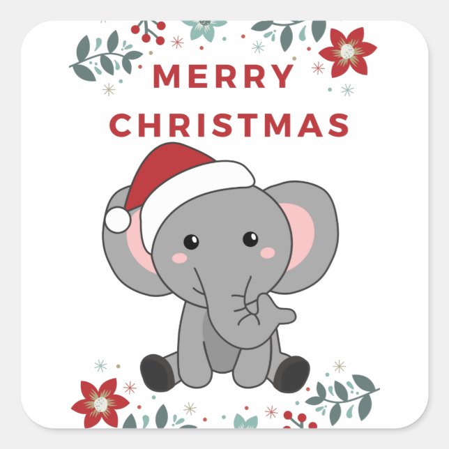 Sticker Carré Eléphant Noël Neige Hiver Animaux Eléphants (Devant)