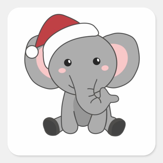 Sticker Carré Eléphant Noël Neige Hiver Animaux Eléphants (Devant)