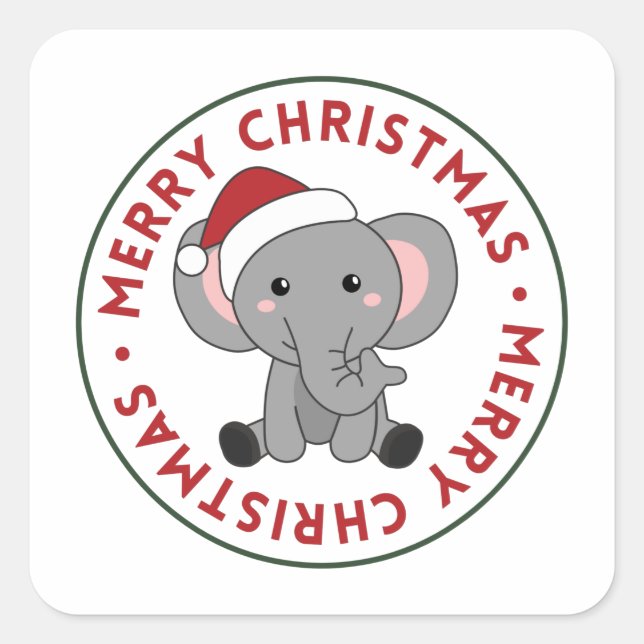 Sticker Carré Eléphant Noël Neige Hiver Animaux Eléphants S (Devant)