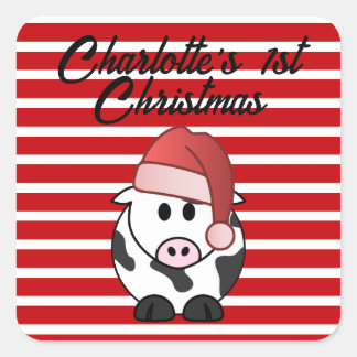 Sticker Carré Eléphant personnalisé 1er Noël Baby Girl Red