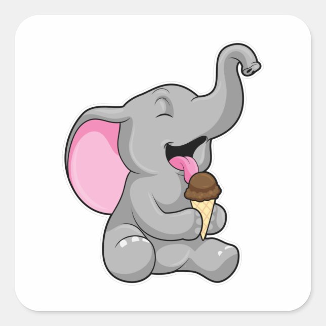 Sticker Carré Elephant with chocolate gaufre ice cream (Devant)