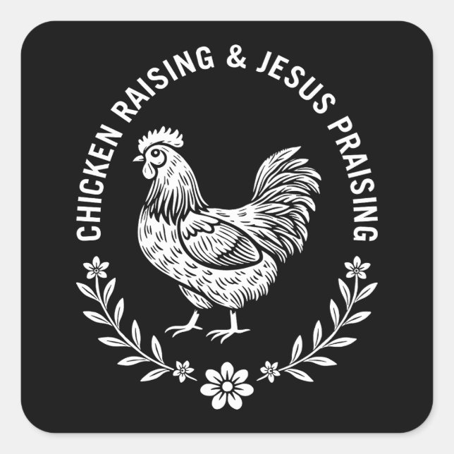 Sticker Carré Élevage de poulet et collecte de Jésus (Devant)