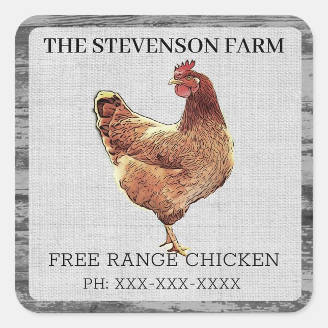 Sticker Carré Élevage de poulet Viande Oiseaux Libre de gamme (Devant)