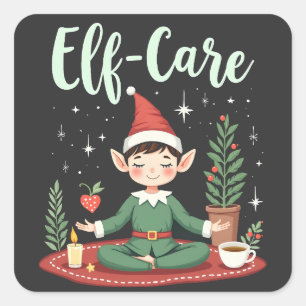 Sticker Carré Elf Care Funny Christmas Elf Magique Self Care