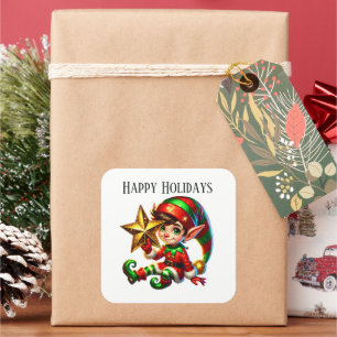 Sticker Carré elf de Noël ajouter le message Joyeuses fêtes