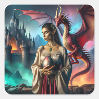 Sticker Carré Elfe avec oeuf de dragon
