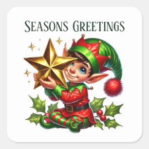 Sticker Carré elfe de Noël ajouter un message Joyeuses Fêtes