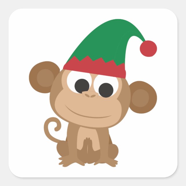 Sticker Carré Elfe de Noël singe (Devant)