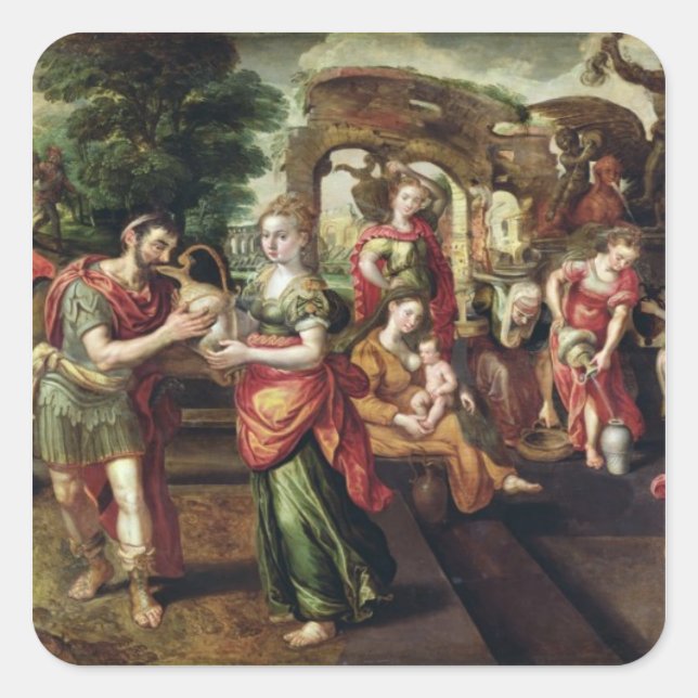 Sticker Carré Eliezer et Rebecca au puits, 1562 (Devant)