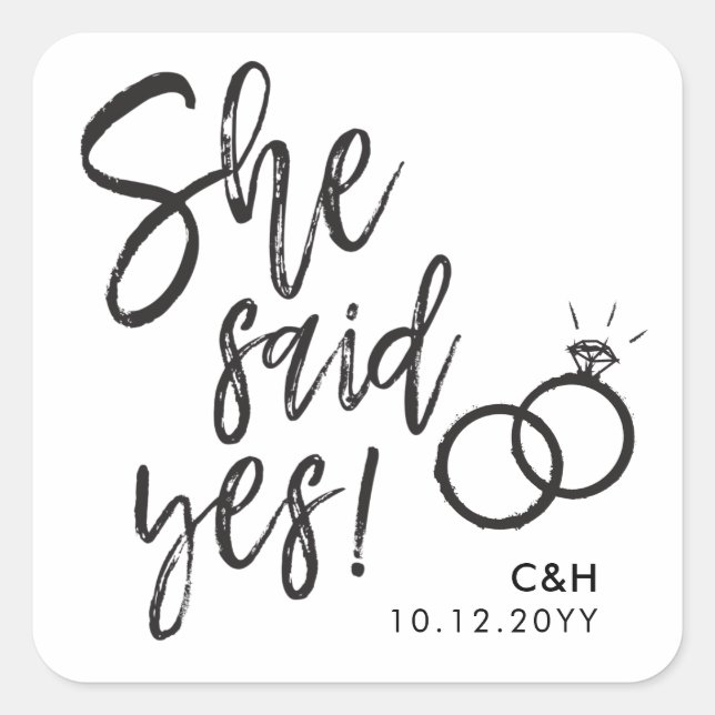 Sticker Carré Elle A Dit Oui ! | Lettres de script de partie d'e (Devant)