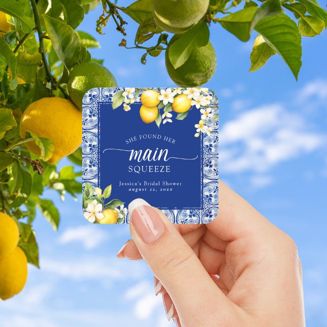 Sticker Carré Elle a trouvé son Lemon Squeeze Shower de mariage (Créateur téléchargé)