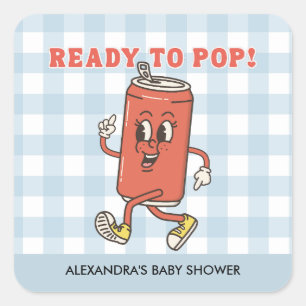Sticker Carré Elle est prête à éclater Baby Shower Rétro Gingham