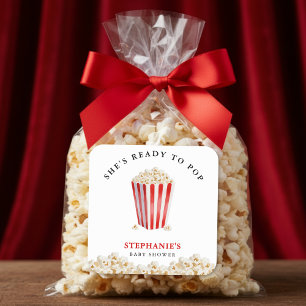 Sticker Carré Elle est prête à éclore Baby Shower Popcorn