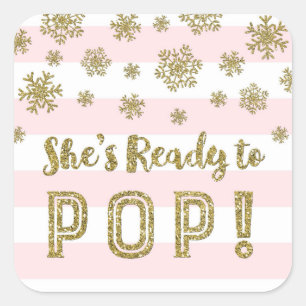 Sticker Carré Elle est prête à pop roses rayures Gold Snow