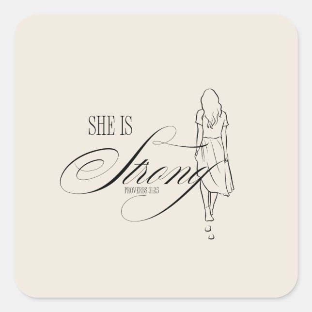 Sticker Carré Elle est Proverbes forts 31:25 (Devant)