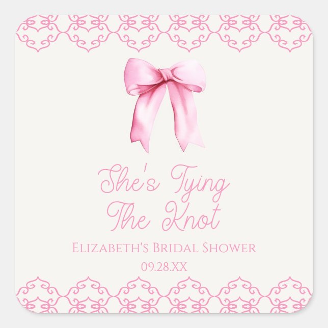 Sticker Carré Elle Noue Le Nœud Rose Bow Shower Nuptial (Devant)