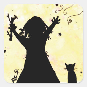 Sticker Carré Elle rêve de la magie dans la lune