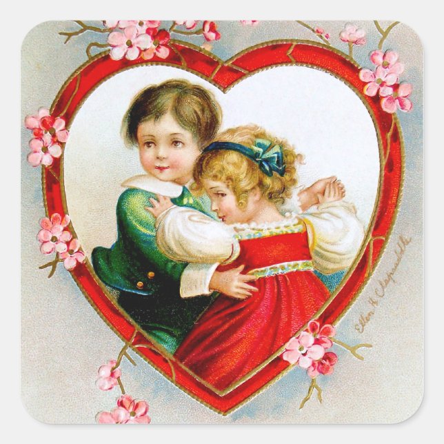 Sticker Carré Ellen H. Clapsaddle : Secret dans mon coeur (Devant)