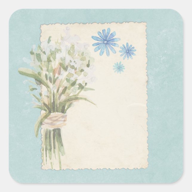 Sticker Carré Embellissement minable floral assez bleu d'album (Devant)