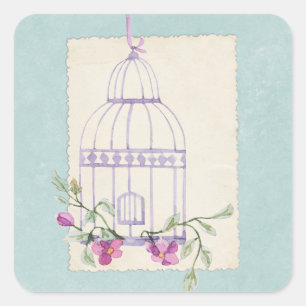 Sticker Carré Embellissement vintage floral Shabby bleu scrapboo