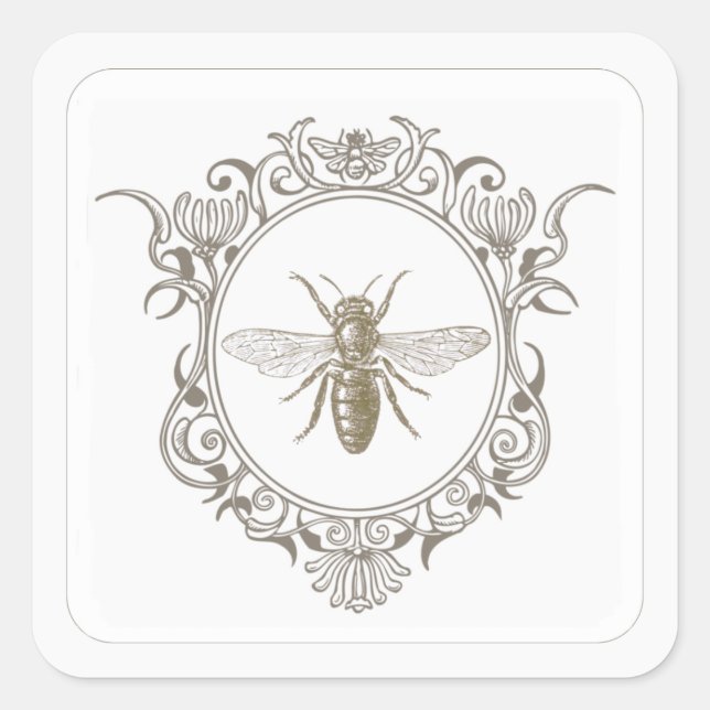 Sticker Carré Emblème d'abeilles à cadre orné (Devant)