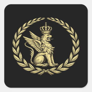 Sticker Carré Emblème doré de blason majestueux Lion ailé