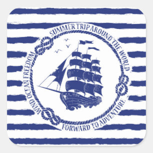 Sticker Carré Emblème nautique avec le bateau de navigation