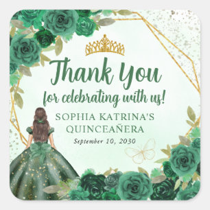 Sticker Carré Emerald Green Floral Princess Merci Couronne