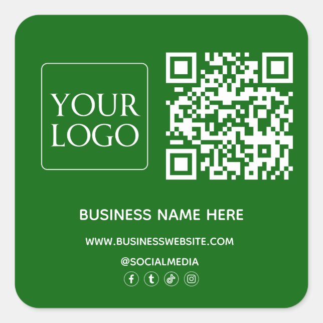 Sticker Carré Emerald Green QR Code Site du logo d'entreprise (Devant)