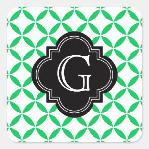 Sticker Carré Emerald Green Quatrefoil marocain Monogramme noir