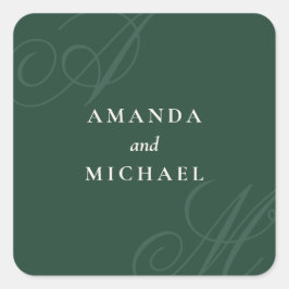 Sticker Carré Emerald Modern Edge Élégant Mariage Monogramme
