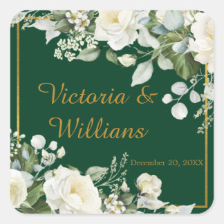 Sticker Carré Emerald Winter Elegant Gold Floral Envelope Seal