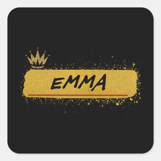 Sticker Carré Emma prénom Gold Parties scintillant Queen (Devant)